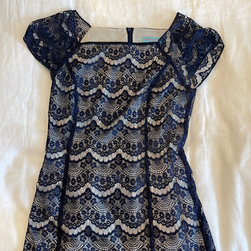 Baby blue line NY navy crochet dress from NYC boutique size XS